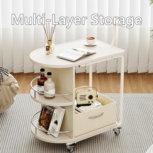 Table basse petite avec roulettes et son grand rangement multicouche blanc