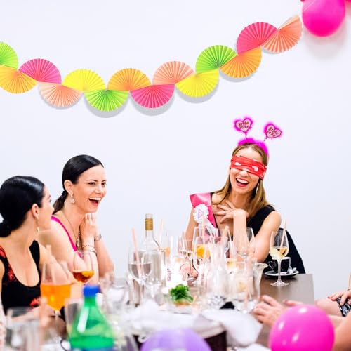 Image of 3 Pack Neon Paper Fans Garland 15.6ft Colorful Background Ceiling Hanging Decorations Paper Garland Decorations Set for Birthday Neon Party Supplies 3D Bachelorette Party Decoration(Bright)