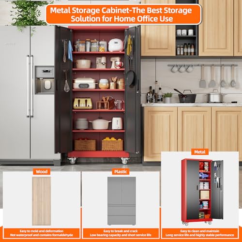 Image of 71 in Garage Storage Cabinet with Wheels, Black and Red