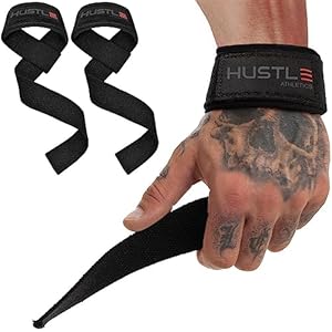 Hustle Lifting Straps Gym Wrist Wraps – 24″ Strong Cotton Weightlifting Wrist Straps to Support Grip and Lift Heavier – Ultimate Workout Deadlift Straps for Weight Lifting