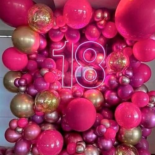 Image of PartyWoo Pearl Hot Pink Balloons 140pcs Different Sizes of 18 12 10 5 Inch Magenta Fuchsia Dark Pink Balloon Arch Kit Garland for Bridal Baby Shower Princess Birthday 1950s Party Decorations Pink-Z38
