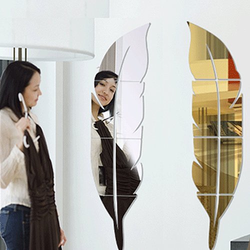 dSNAPoutof Modern Removable Feather DIY Acrylic Mirror Wall Sticker Home Room Decoration - Gold