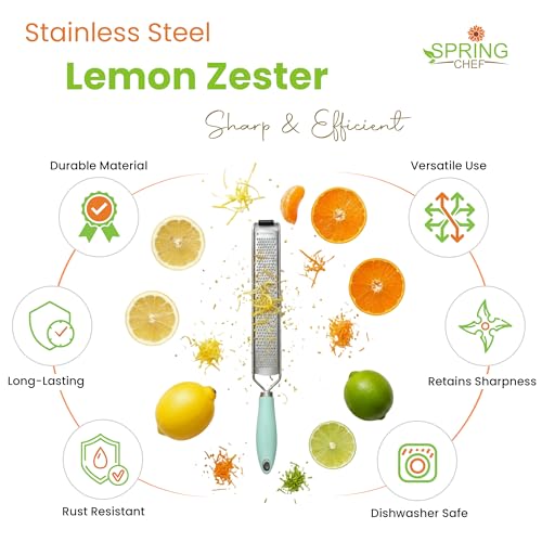 Image of Spring Chef Stainless Steel Lemon Zester - Garlic & Ginger Grater - Mint