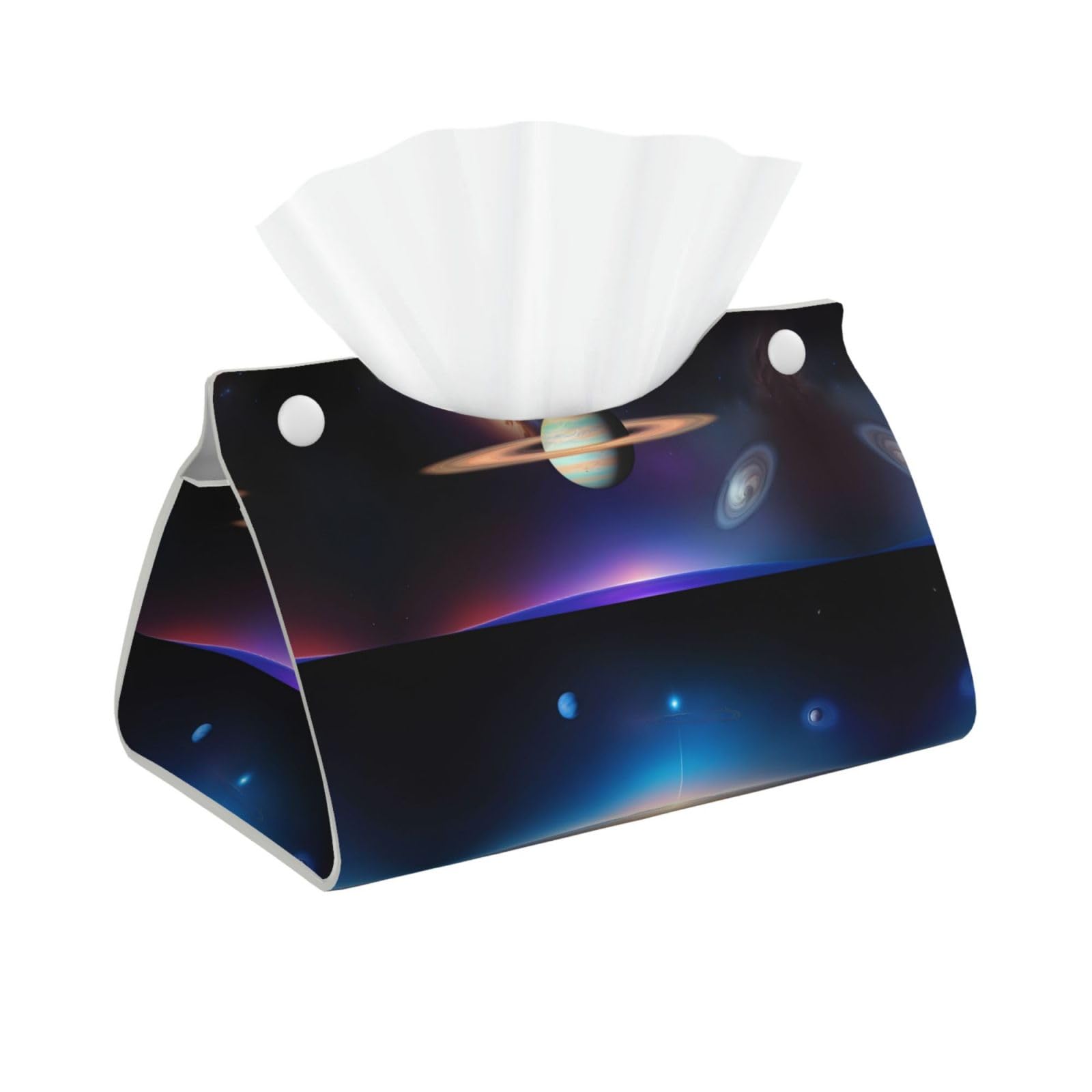 Cosmic Saturn Print Long Tissue Box Cover Holder Foldable Leather Organizer for Vanity, Nightstand, Desk & Bathroom