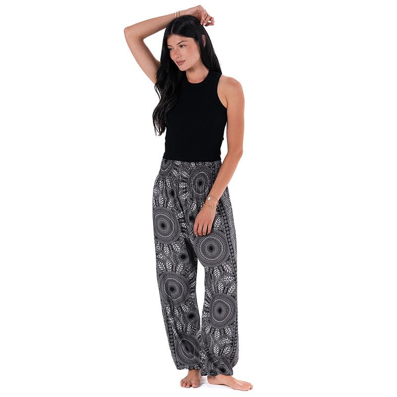 Image of Lotus and Luna Women's Harem Pants Thai Pants for Beach & Lounge High Waisted Flowy Boho Pants Genie Pants Yoga Pants