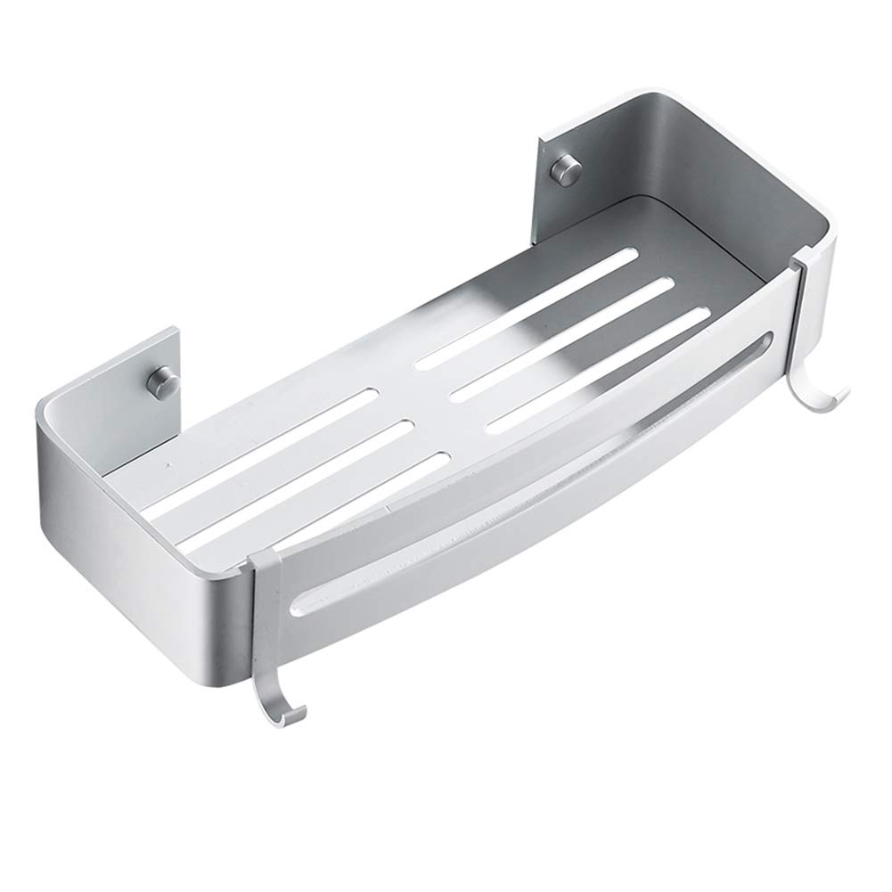 Wall Mount Bathroom Aluminum Storage Shelf Basket Shower Organizer Corner Kitchen Shelves with Hooks 715 (SQUARE)
