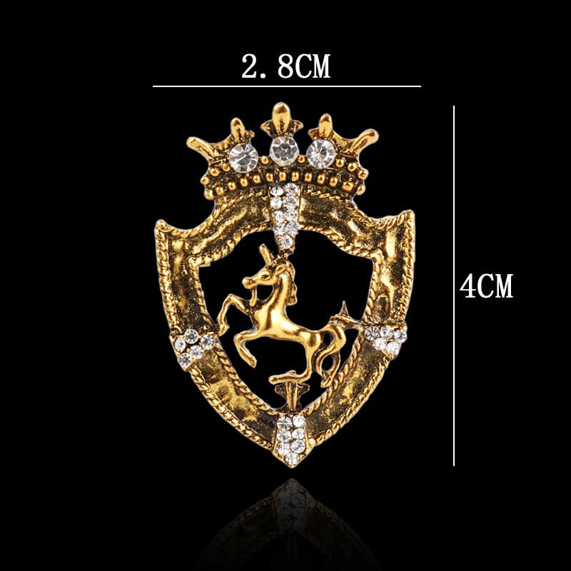 Image of Vintage Crown Horse Brooch Pins for Women Men Rhinestone Shield Horse Animal Badge Lapel Pin Suit Coat Accessories Jewelry