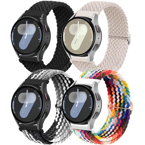 4 Piezas Correa Nylon para Samsung Galaxy Watch 7/6/5/4/FE 40mm 44mm/6 Classic 43mm 47mm/Watch 5 Pro 45mm/4 Classic 42mm 46mm,20mm Tejido Nailon Elástico Correa Deportiva de Repuesto para Mujer Hombre