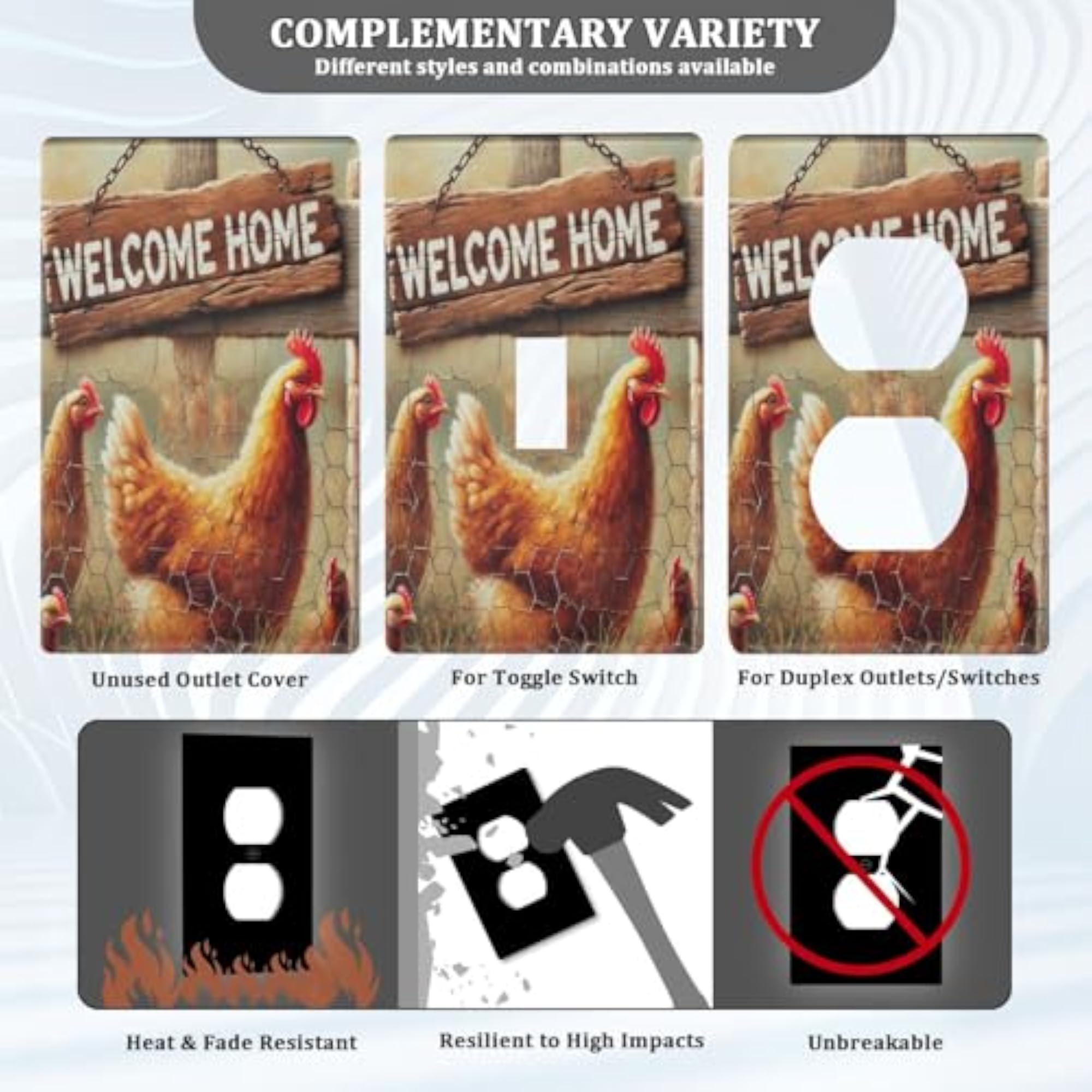 Hens Farmhouse Fence Light Switch Cover Decorative Wall Plate