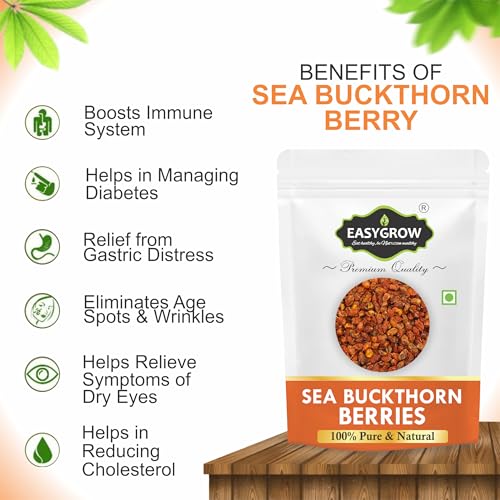 Image of Easygrow Himalayan Sea Buckthorn Berry - 50 gm, Natural Seabuckthorn Berry From Ladakh For Skin, Rich in Collagen, Fatty Acids, Vitamins & Phytonutrients Dried Sea Buckthorn Berries