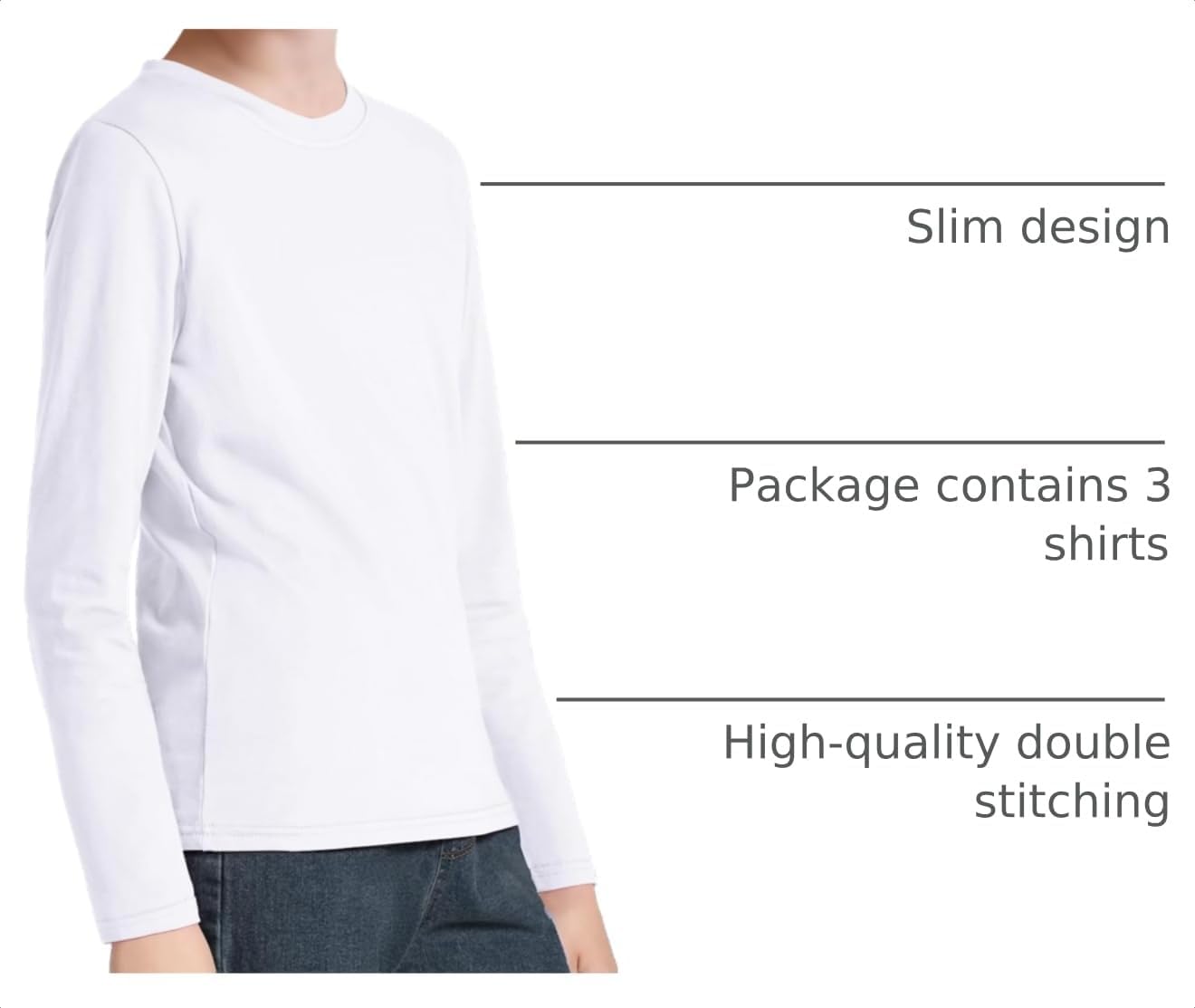3 Pack Boys Long Sleeve Shirts Girls Cotton Crewneck T-Shirts Kids Basic Soft Long Sleeve Tees Top 5-13 Years