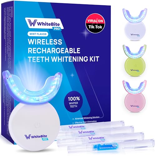Whitebite Pro Teeth Whitening Kit for Sensitive Teeth – 32X LED Light + 35% Carbamide Peroxide Gel + Remineralizing Gel | Dental-Grade Whitening at Home Flavor Mint