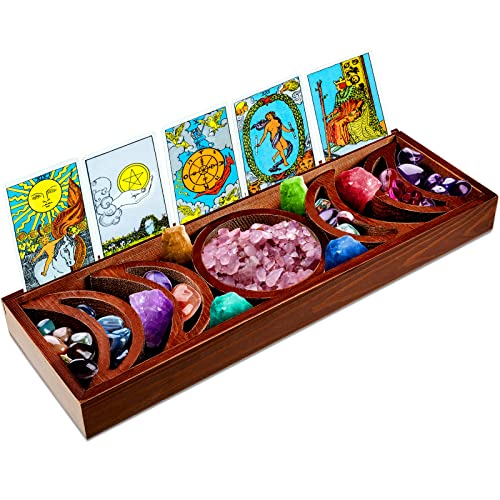 Moon Tray Crystal Holder Stand Wooden for Stones Tarot Card Holder Display Crystal Holder for Stones for Tarot Accessories Altar Supplies Stones Crystal Jewelry Display Room Decor