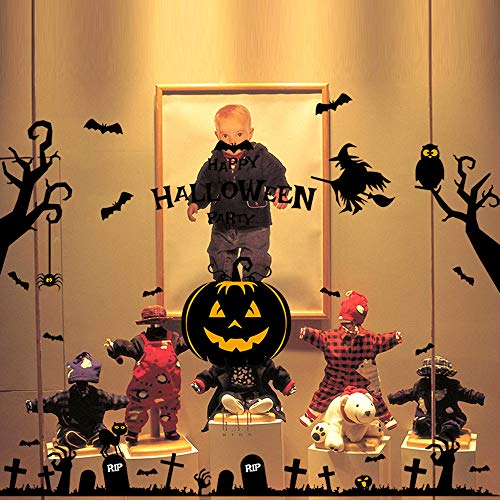 Ajcoflt Adesivos de parede DIY Halloween Morcegos de bruxa Lanterna de abóbora Decalques de parede d