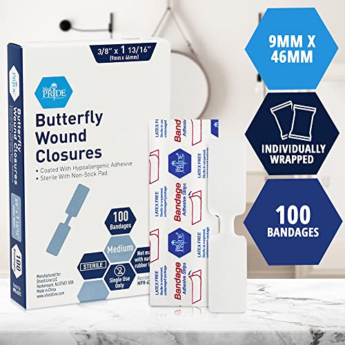 MED-PRIDE-Butterfly-Wound-Closures-Pack-of-100-Butterfly-Stitch-Bandages-Sterile-Wound-Closure-Strips-with-Non-Stick-Pad-Hypoallergenic-Adhesive-RubberLatex-Free-for-Cuts-Injuries