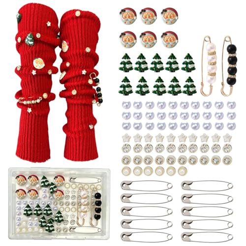 Image of 100 Pcs Junk Socks Charms Kit Green and Red Charms for Socks Brooches and Pins for Women Junk Case Shoe Decoration with Pearls Sneakers DIY Rhinestones Chains Kit