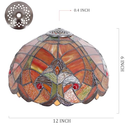 Image of 12 Inch Tiffany Stained Glass Lamp Shade Replacement Only (Red) | Stained Glass Style Lampshade with Cap fit for Table lamp Pendant Light Ceiling Fixture