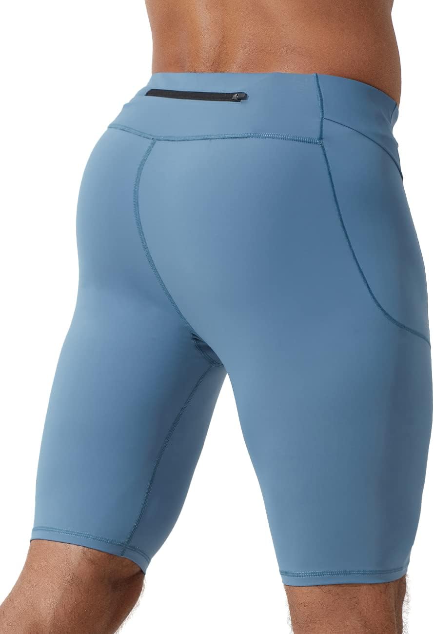 MIZOK Men's Elastic Compression Shorts Sports Performance Active Workout Tight Shorts with Pocket