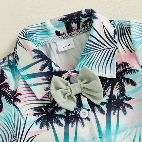 Image of Thorn Tree Toddler Boy Summer Clothes Button Down Shirt & Shorts 2Pcs Tree Printed Casual Beach Outfits