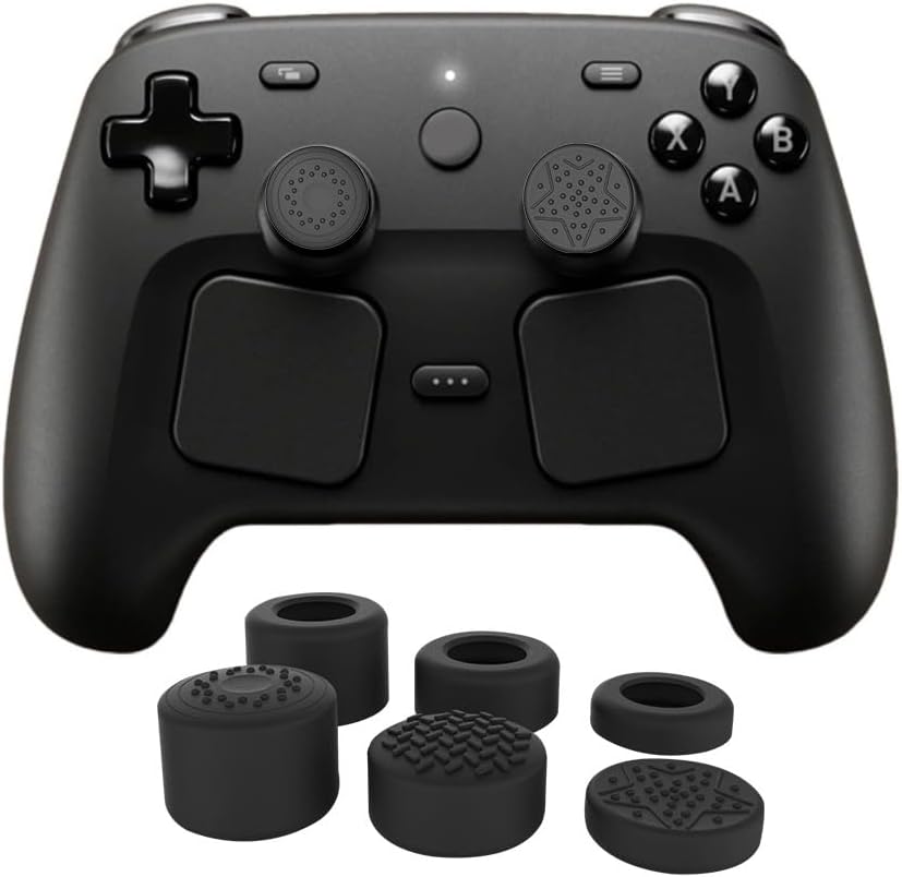 6PCS Thumb Grips Caps for Steam Controller 2, Soft Silicone Anti-Slip Button Cap Joystick Cover Silicone Thumbstick Grips with 3 Heights 16mm 11mm 6mm - Black