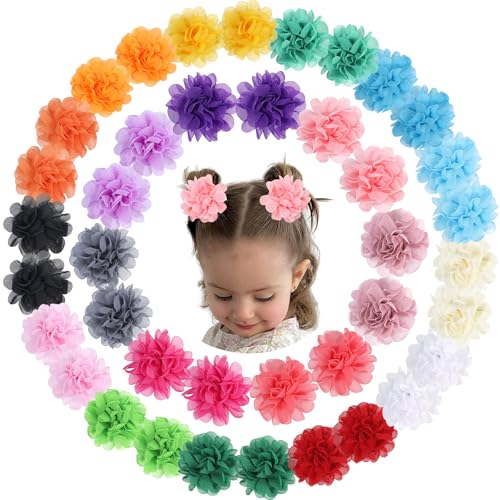 OAOLEER 40pcs 2' Flower Baby Hair Bows Clips, Chiffon Flower Tiny Hair Clips Fine Baby Hair Accessories for Girls Infants Toddlers Set of 20 Pairs