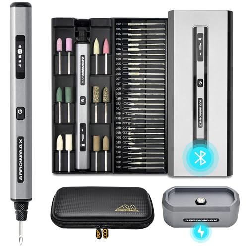 Image of AM ARROWMAX Mini Engraving Pen, Rotary Tool with 42 Bits, Aluminum Case, Smart Motion Control, OLED, APP, Magnetic Charger, Tool Bag, Engraving Pen for Jewelry, Wood, Glass, Carving (SGS PRO PLUS)