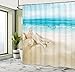 Ambesonne Ocean Decor Collection, Starfish Seascape Sea Beach Picture Print, Bathroom Set Fabric Shower Curtain with Hooks, Blue/Sand White
