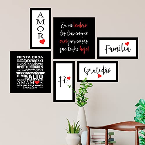 Conjunto 6 Quadros Decorativos com MOLDURA Eu Lembro dos Dias Que Orei - Família, Amor, Gratidão e F