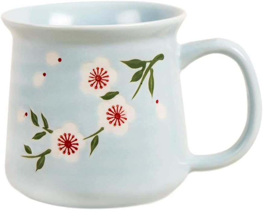 Chumbak Japanese Blossom Pastel Mug - Blue - Tea and Coffee Mug, Ceramic Drinking Cup, Dining and Tableware for Hot Beverages, Breakfast Mug for Home, Dishwasher and Microwave Safe, 3.7"x5.3"x3.8"