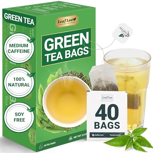 Image of LeafLea Green Tea Bags, Pure Single-Ingredient Green Tea Leaves, 40 Count