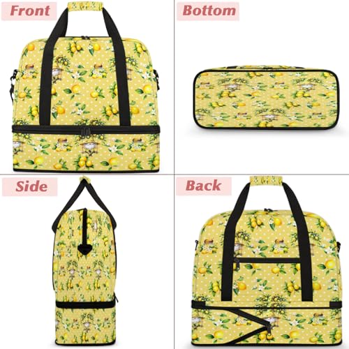 Yellow Dwarf Fruit Lemon Travel Duffel Bags for Women & Men Large Sports Gym Bags Foldie Weekender Overnight Bag Carry On Tote Bag With Shoe Compartment Personal Item Bag for Travel Sports Gym3