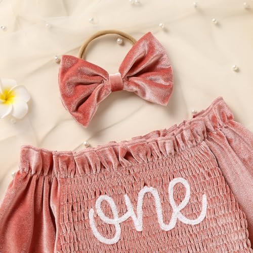 GRNSHTS Baby Girl First Birthday Clothes Velvet One Year Old Romper Long Sleeve Bodysuit+Headband 2Pcs Cake Smash Outfits4