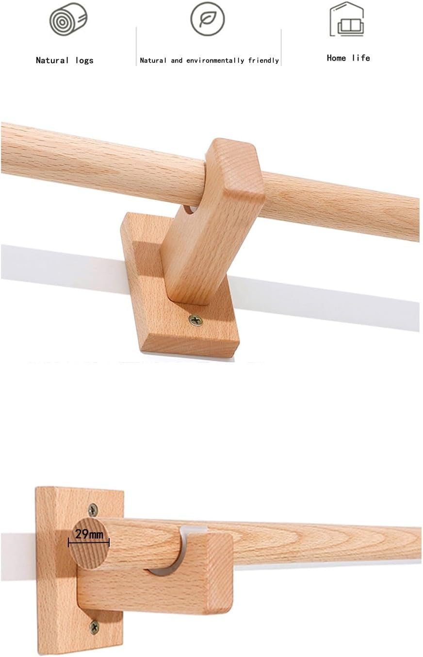 Wall Mounted Heavy Duty Curtain Rod Side Mounted Solid Wood Curtain Rod Wooden Curtain Single Track with Bracket 1 Inch Diameter(140cm(55.1in))