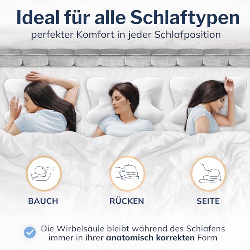 CALMONT - Orthopädisches Kissen für alle Schlaftypen I Nackenstützkissen für erholsamen Schlaf I Memory Foam Kissen für ideale Anpassung I Kopfkissen Nackenschmerzen ergonomisches Kopfkissen (Weiß)