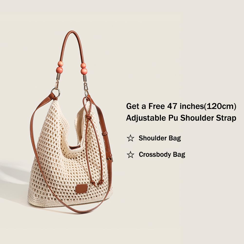 Large Capacity Crochet Knitted Summer Tote, Woven Beach Shoulder Bag, Bohemian Hollow Purses for Shopping Vacation - Image 2