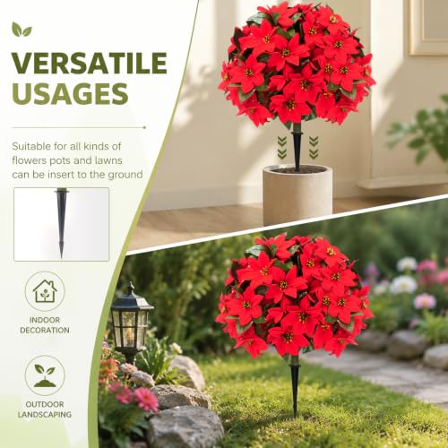Image of 26 inch Artificial Poinsettia Topiary Ball Tree 2-Pack, UV Resistant Outdoor