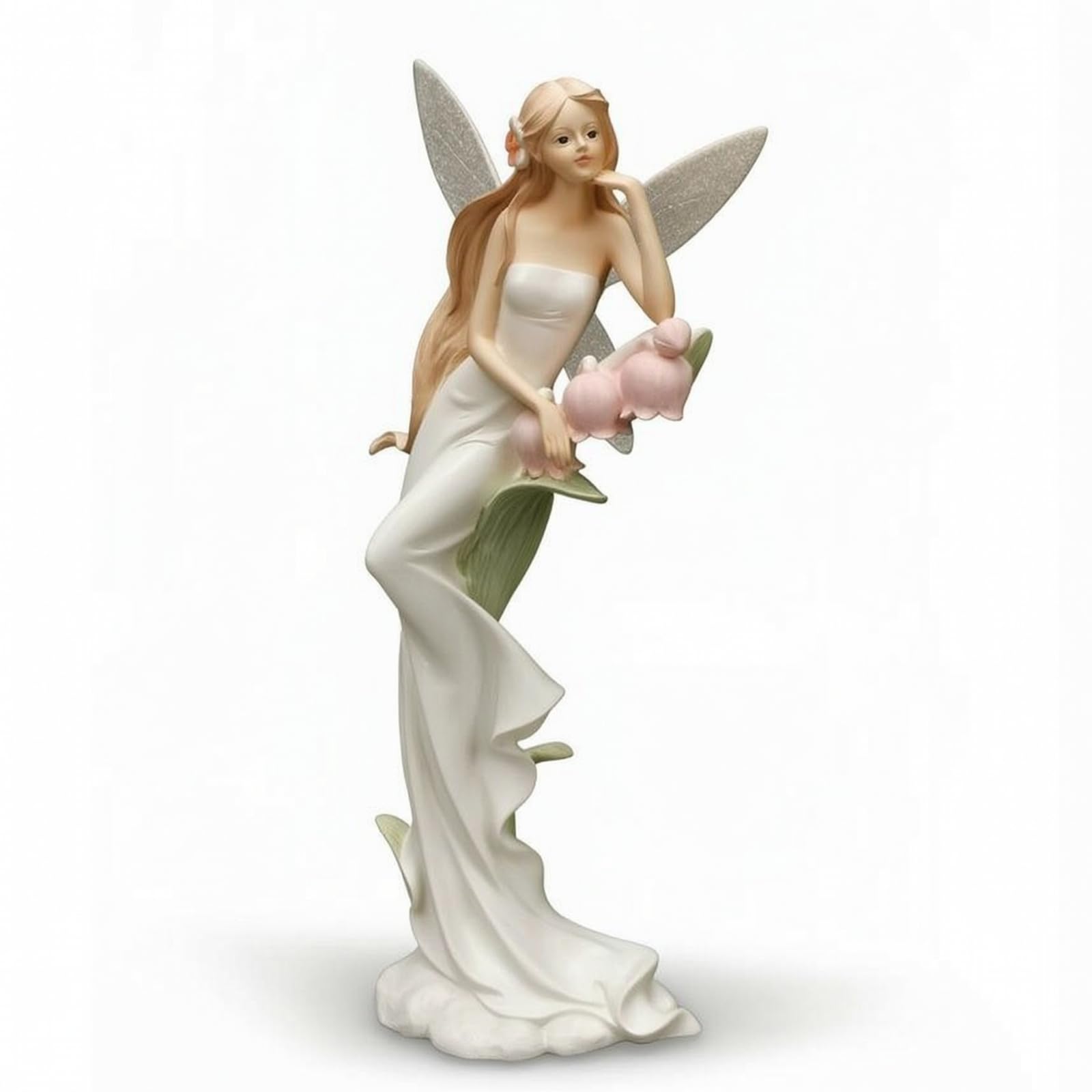 Fee mit Flügeln elegant Feenfigur magisch Feenskulptur für Sammler, Wohnzimmer, Garten, Balkon, 铃兰仙女