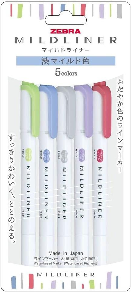 Mildliner WKT7-5C-NC-N Astringent Mild Color Water-based Highlighter Set of 5 Colors