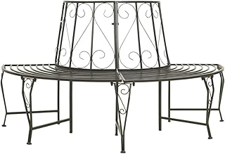 'vidaXL Silver-Grey Semi-Circle Outdoor Tree Bench, Sturdy Steel Garden Seating, Weather-, Load-Bearing, DIY Assembly - 16...
