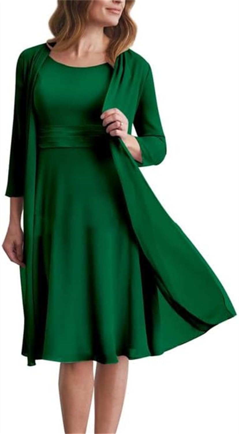 Yiann Women's Emerald Green Chiffon Mother For The Bride Dress Plus Size Two Piece Mother Of The Groom Dresses With Jacket Uk20
