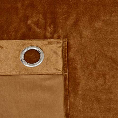 Image of High Sofa Quality Velvet Grommet Room Darkening Eyelet Door Solid Curtains for Living Room - Set of 2 Pieces (8 Feet, Brown)