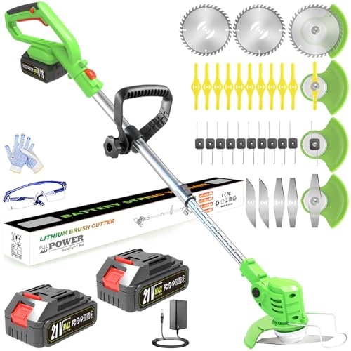 Electric Weed Wacker, 21V Lightweight Cordless Weed Eater Battery Powered with 2X 2.0Ah Batteries and Charger, 26Pcs Metal Blade Weed Whacker, 3-in-1 Grass Trimmer Lawn Edger Brush Cutter for Garden by JIEKERUOYU - Used condition - US$37.40