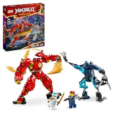 LEGO NINJAGO Mech Elemento Fuoco di Kai  Giochi d Azione per Bambini e Bambine da 7 Anni  2 Action Figure Snodabili da Costruire  Giocattolo Ninja Personalizzabile con 4 Minifigure tra cui Zane 71808