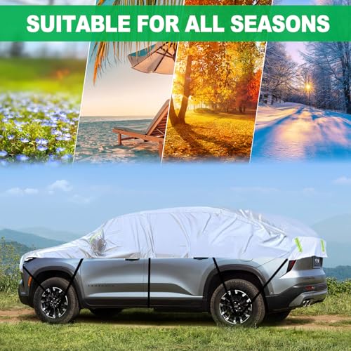 Image of SUV Half Car Cover Silver Car Windshield Sunroof Sunshade Snow Cover Universal Fits Length 185 inch-200 inch