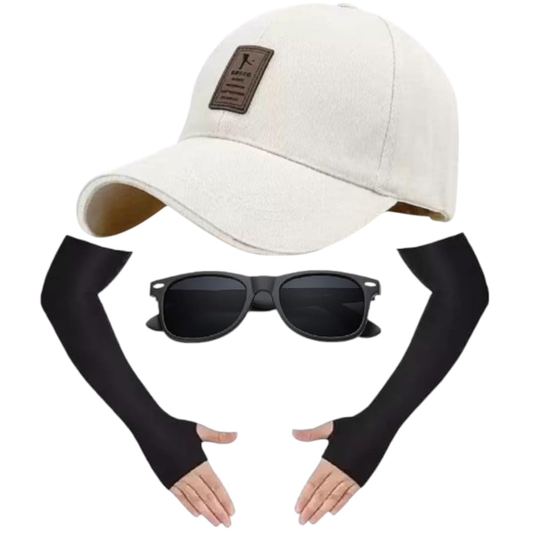 Baseball Summer Sports Gym Dance Caps for Men, Women, Kids and UV Protection Cooling Arm Sleeves Cover Gloves [Cap,Sunglasses and Hand Glove] Pack of 3-image-30