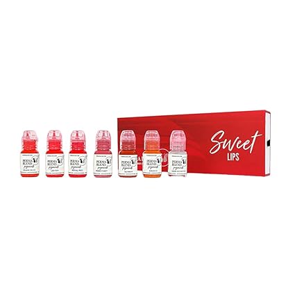 Perma Blend Sweet Lip Set - Pink & Red Tattoo Ink Set for Permanent Makeup - Lip Blushing & Microblading Kit -Tattoo Supplies for PMU - 6 Pigments + Shading Solution - Vegan (0.5 oz Each)
