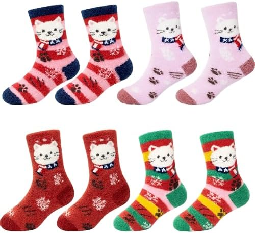 TSFind Cute Cat Fuzzy Warm Socks for Women, Cozy Winter Socks for Home and Sleeping，for Girls, Mom, Wife, Daughter