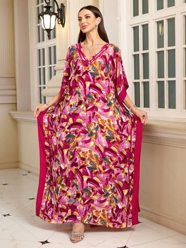 Image of KECVOT Kaftan Dresses for Women V-Neck Print Swimsuit Cover Up Plus Size Beach Caftan Lounge Dress