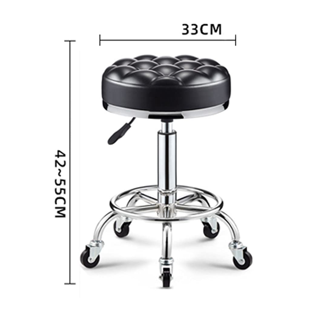 Tabouret De Bureau Pivotant Réglable En Hauteur (43-58 Cm) | Siège Rond Rembourré, Dossier | Roulettes Silencieuses, Base 5 Pieds | Pour Salon, Coiffure, Bureau à Domicile - 10