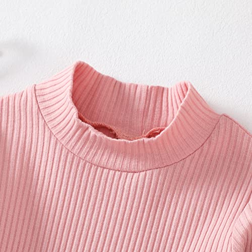 Madjtlqy Baby Girls Fall Winter Outfit Sets Ribbed Long Sleeve Pullover Tops + Plaid Suspender Skirt 12 18 24M 2T 3T 4T 5T4